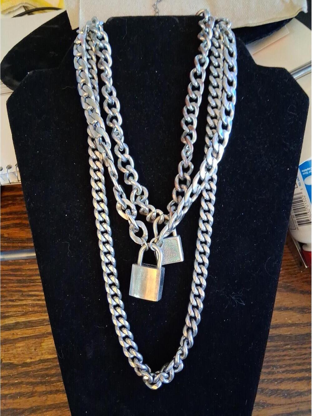 Lot Of 3 Chain Necklaces 2 Have Locks Heavy